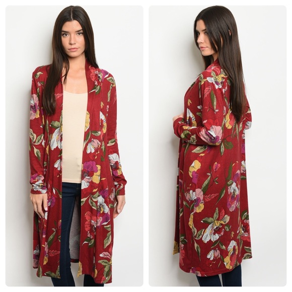 A Girl Thing Sweaters - 2 left❤️2 for $40❤️floral burgundy duster